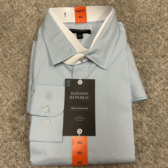 Banana Republic Stretch Poplin Shirt Men's XXL Sky Blue Slim Fit New with Tags‎ - Picture 7 of 8
